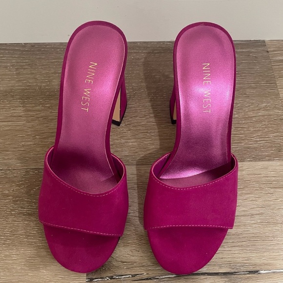 Nine West Women's Pink Suede Open Toe Heels Size 4 - Picture 4 of 7